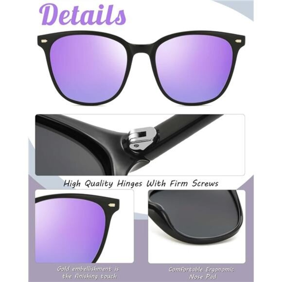 womens polarized square sunglasses mirrored uv protection trendy fashion shades - Picture 3 of 7